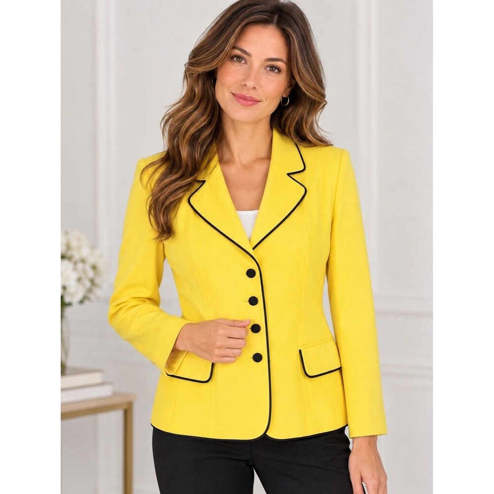EUC Vintage 70s Oleg Cassini women's bright yellow blazer jacket top lined 12